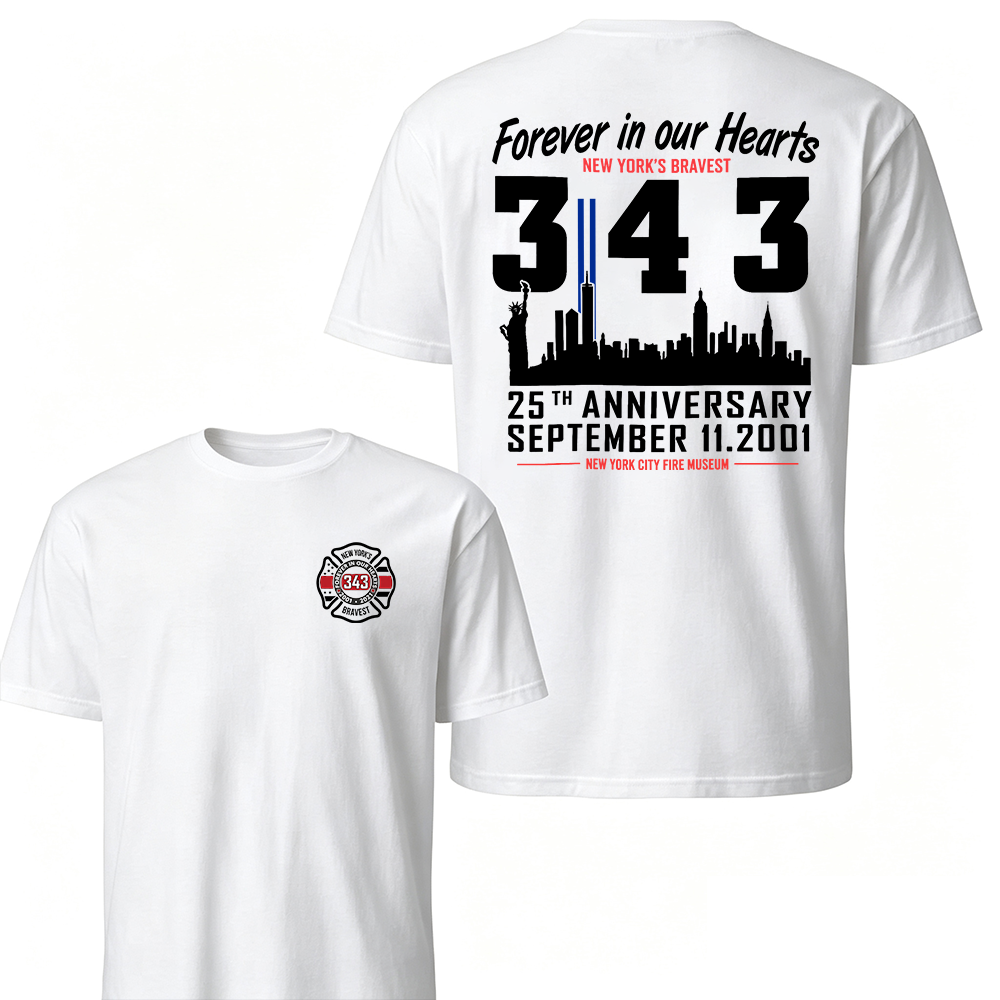9/11 25th Anniversary Memorial Shirt — Honor 343 FDNY Heroes