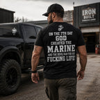 On The 7th Day God Created The Marine – USMC Back Print T-Shirt