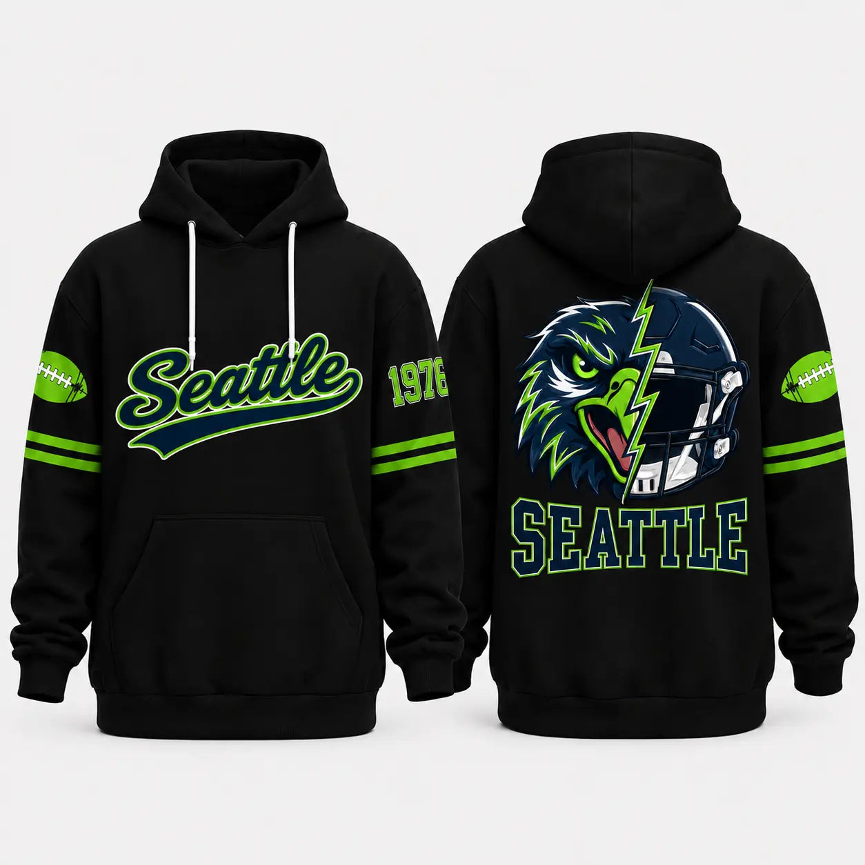 Retro City Football Mascot Graphic Hoodie With Front Pocket