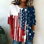 Women'S Cotton And Hemp Patriotic Independence Day Commemorative Printed Casual Shirt