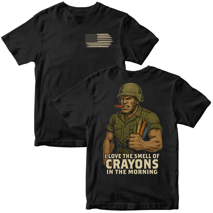 USMC Crayon Eater T-Shirt – I Love The Smell of Crayons in the Morning Funny Marine Corps Tee