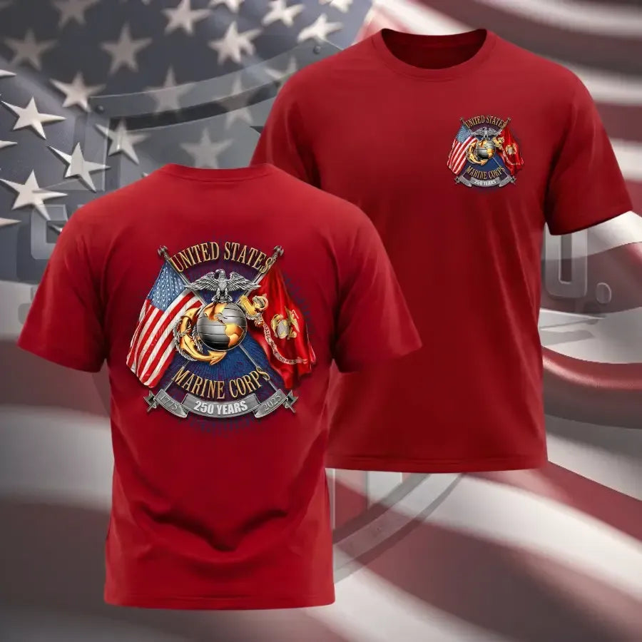 United States Marine Corps 250 Years Anniversary Shirt, USMC Patriotic Eagle Globe Anchor Graphic Tee