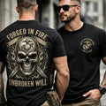 Men Forged In Fire Unbroken Will Skull Dagger Graphic Tactical T‑Shirt