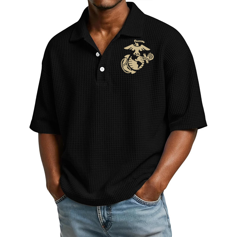 "What Doesn't Kill You Makes You Stronger Except A Marine" Military Veteran Waffle Polo Shirt