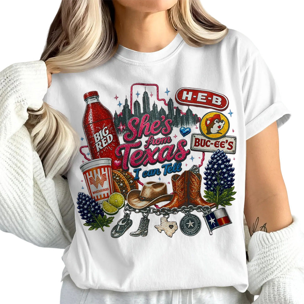 "She's From Texas I Can Tell" Unisex Cuffed-sleeve Texas Residents T-shirt