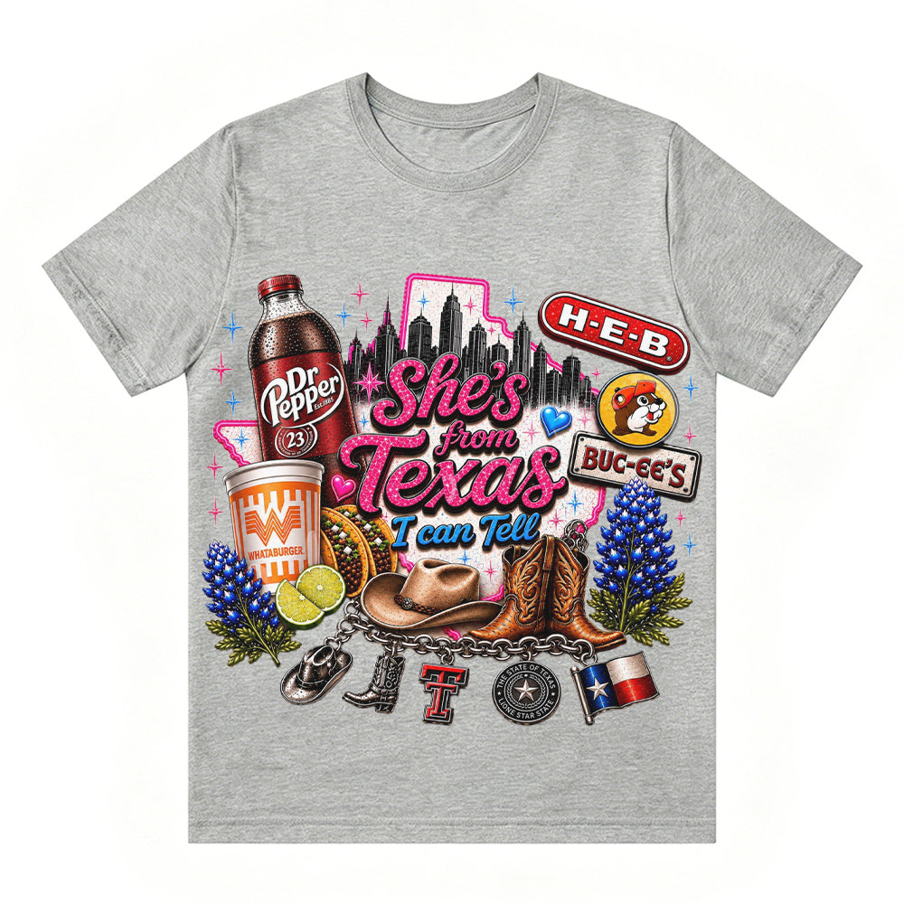 She's From Texas I Can Tell Unisex Travel T-shirt