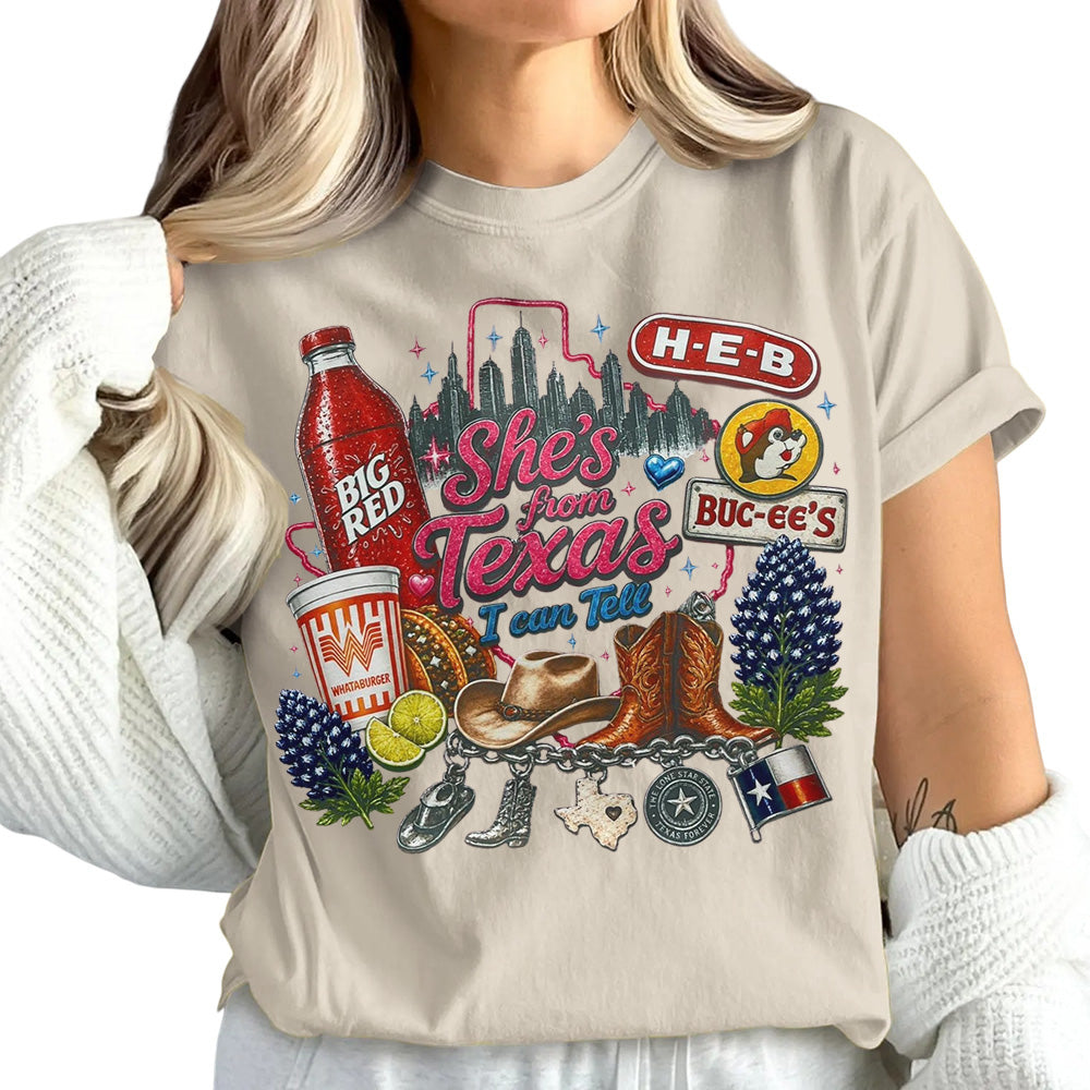 "She's From Texas I Can Tell" Unisex Cuffed-sleeve Texas Residents T-shirt