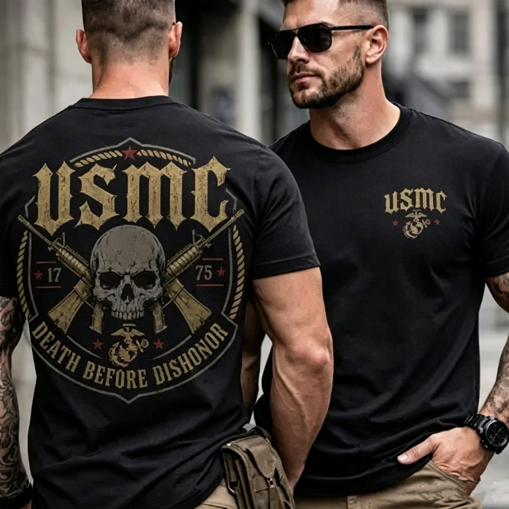 USMC 1775 Skull Print Cotton T-Shirt