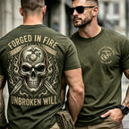 Men Forged In Fire Unbroken Will Skull Dagger Graphic Tactical T‑Shirt