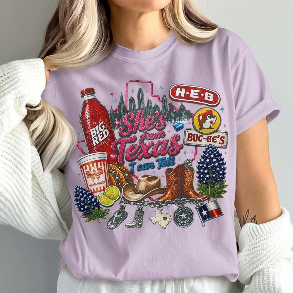"She's From Texas I Can Tell" Unisex Cuffed-sleeve Texas Residents T-shirt