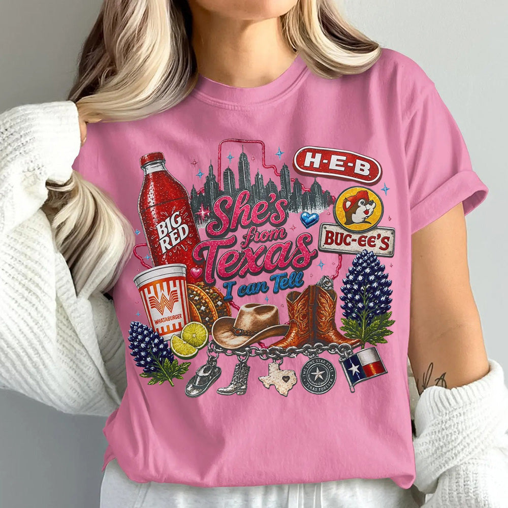 "She's From Texas I Can Tell" Unisex Cuffed-sleeve Texas Residents T-shirt