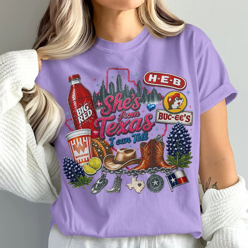"She's From Texas I Can Tell" Unisex Cuffed-sleeve Texas Residents T-shirt