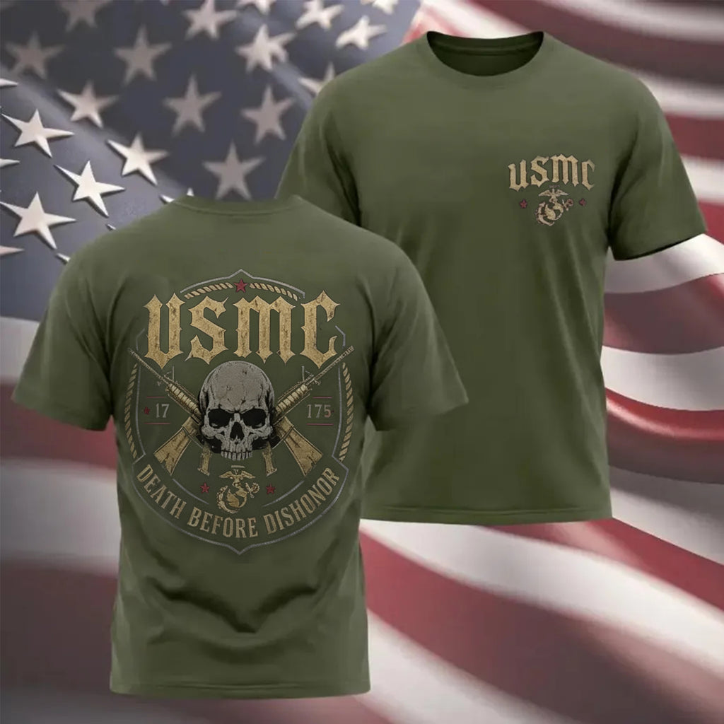 USMC 1775 Skull Print Cotton T-Shirt
