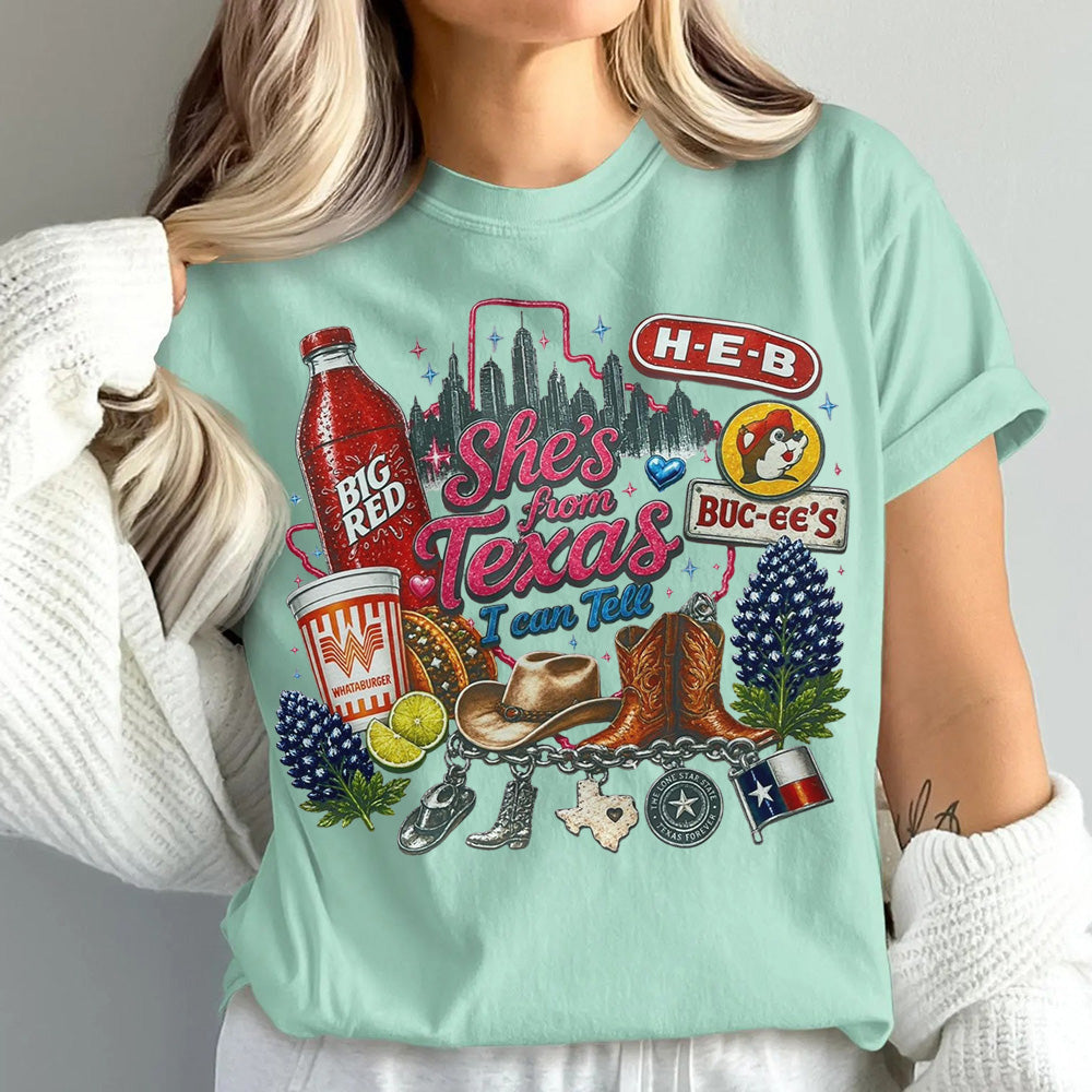 "She's From Texas I Can Tell" Unisex Cuffed-sleeve Texas Residents T-shirt
