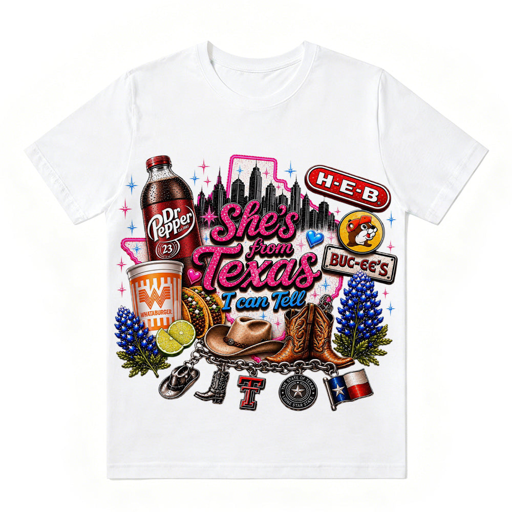 She's From Texas I Can Tell Unisex Travel T-shirt