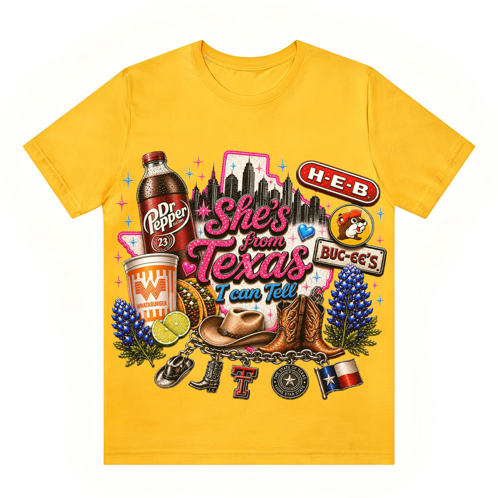 She's From Texas I Can Tell Unisex Travel T-shirt