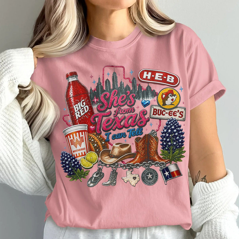 "She's From Texas I Can Tell" Unisex Cuffed-sleeve Texas Residents T-shirt