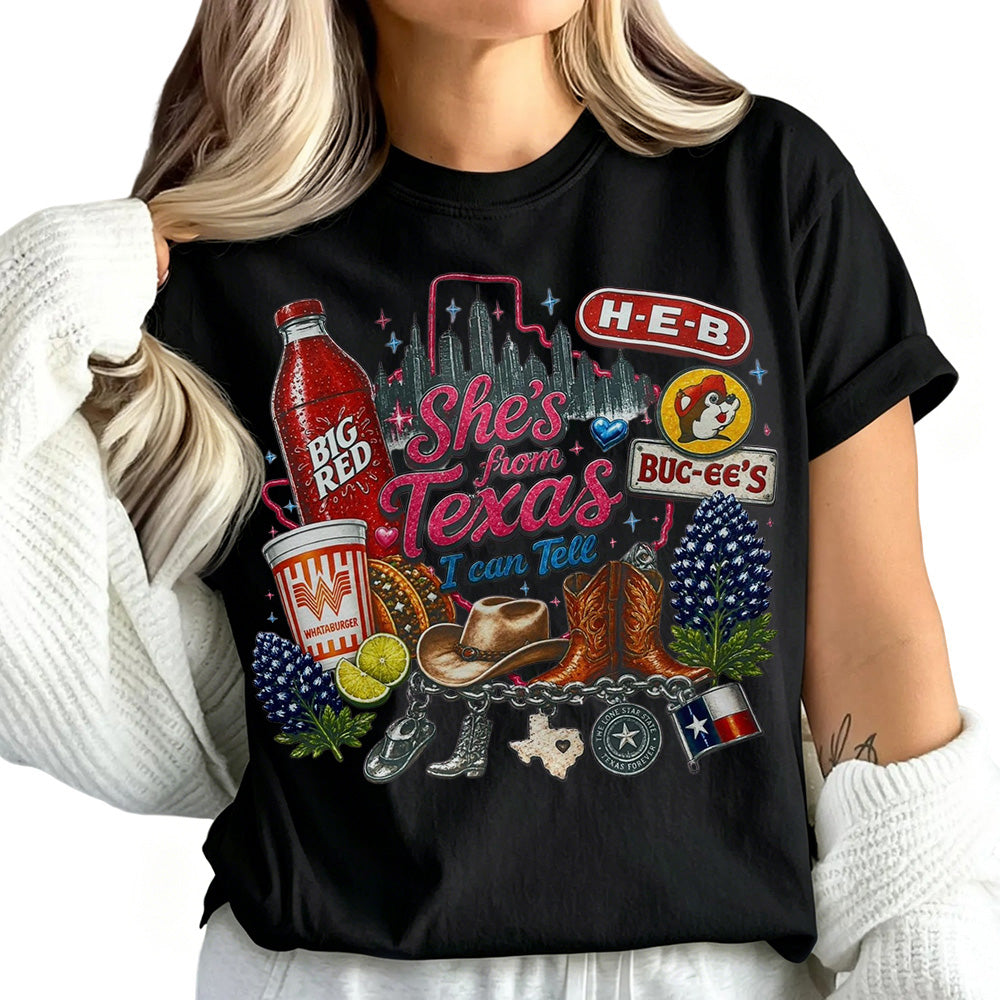 "She's From Texas I Can Tell" Unisex Cuffed-sleeve Texas Residents T-shirt