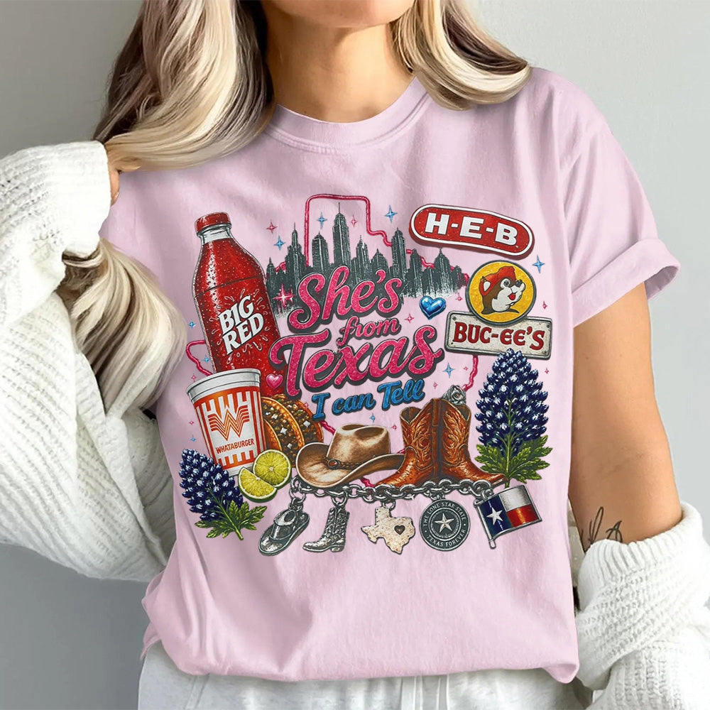 "She's From Texas I Can Tell" Unisex Cuffed-sleeve Texas Residents T-shirt