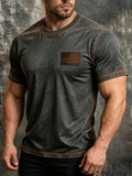 Men's Vintage-Style Washed Cotton T-Shirt with Contrast Stitching