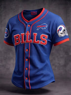 Women's Navy and Red Embroidered Button-Front Sports Jersey