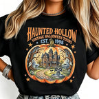 Haunted Hollow Vintage Halloween Pumpkin Graphic T‑Shirt