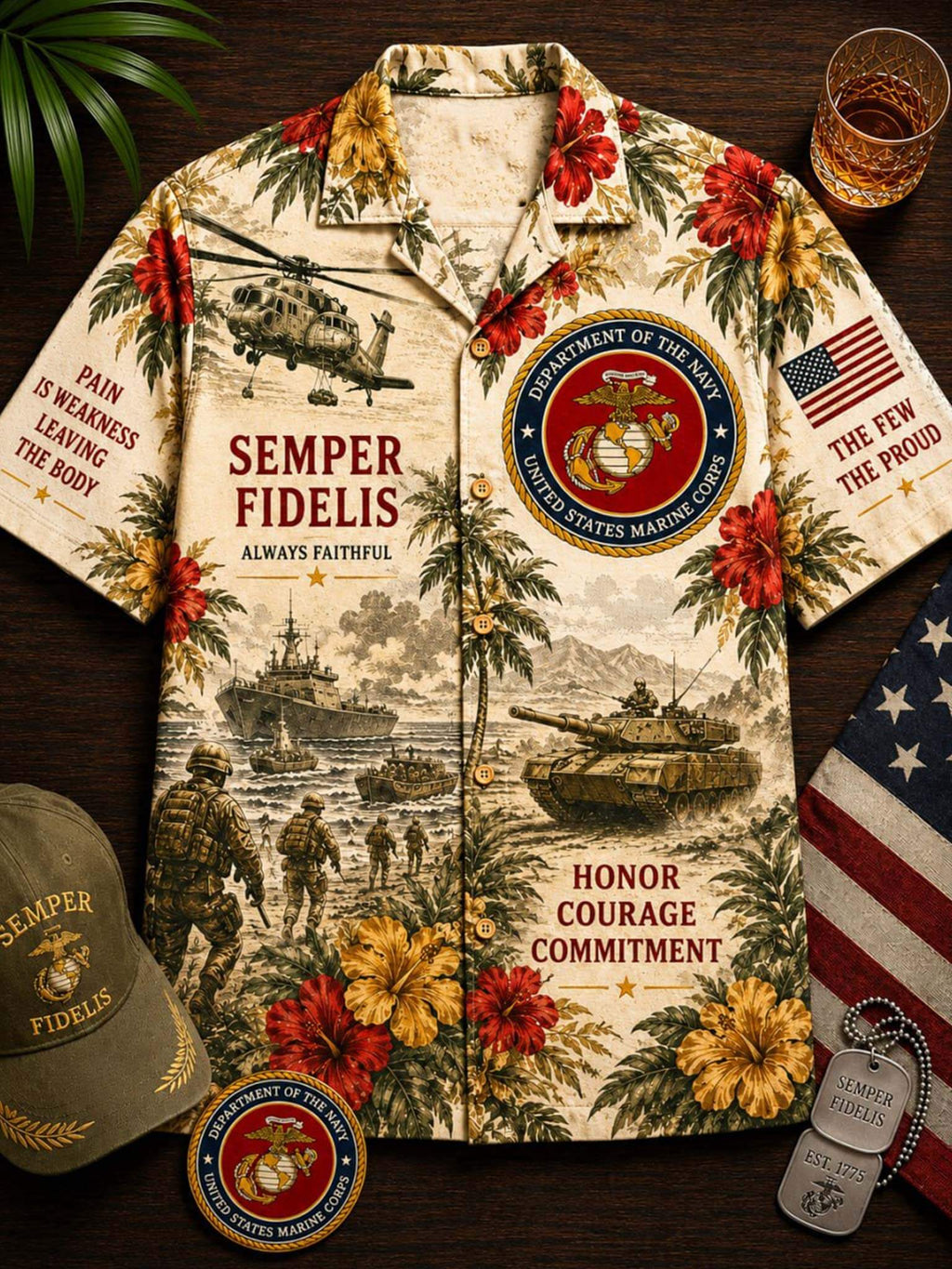 United States Marine Corps Patriot Hawaiian Shirt