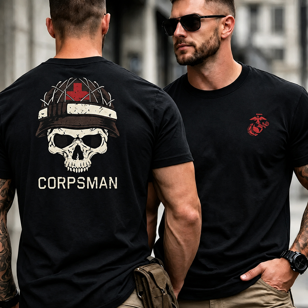 USMC Corpsman Skull Helmet Graphic Men's T‑Shirt