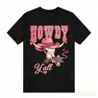 Howdy Y'all Western Bull Skull Cowboy Hat Graphic T‑Shirt