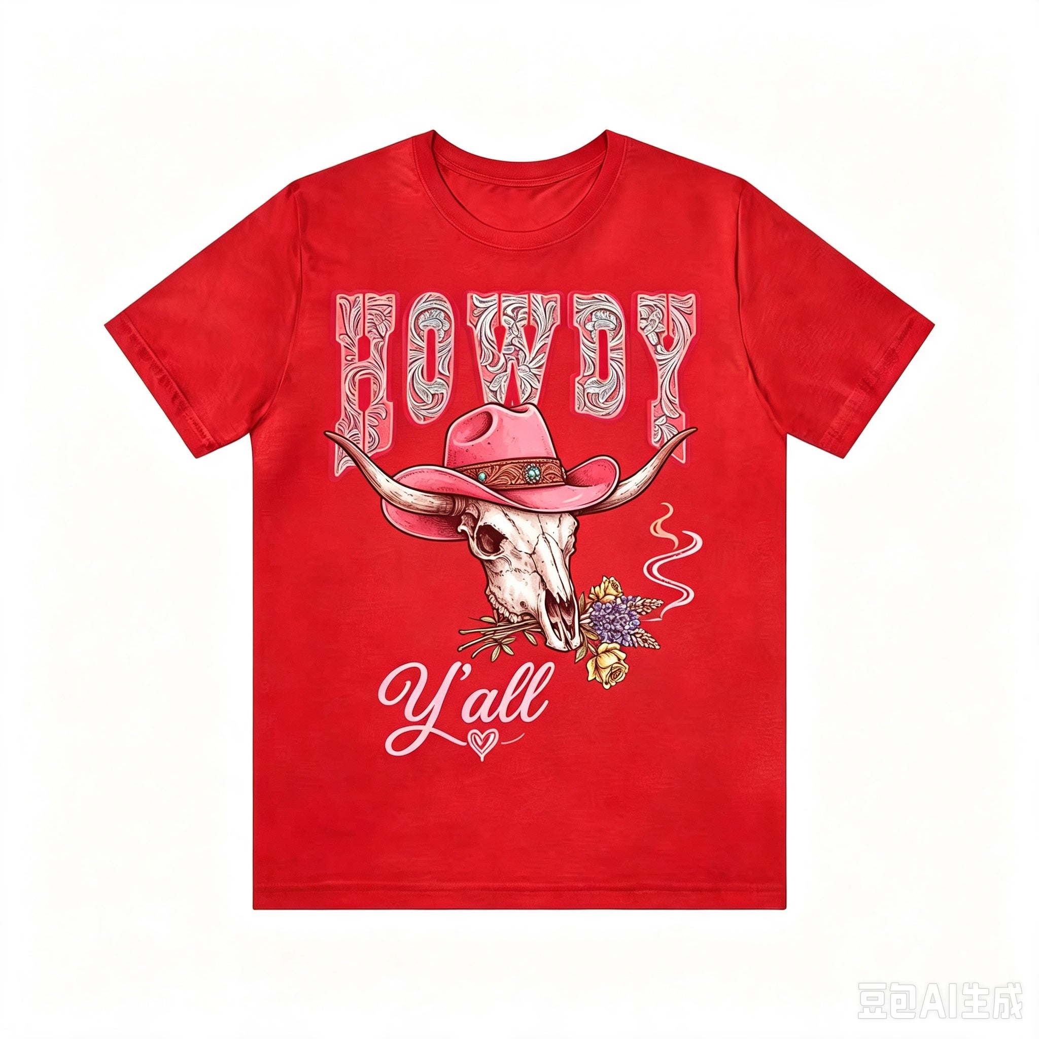 Howdy Y'all Western Bull Skull Cowboy Hat Graphic T‑Shirt