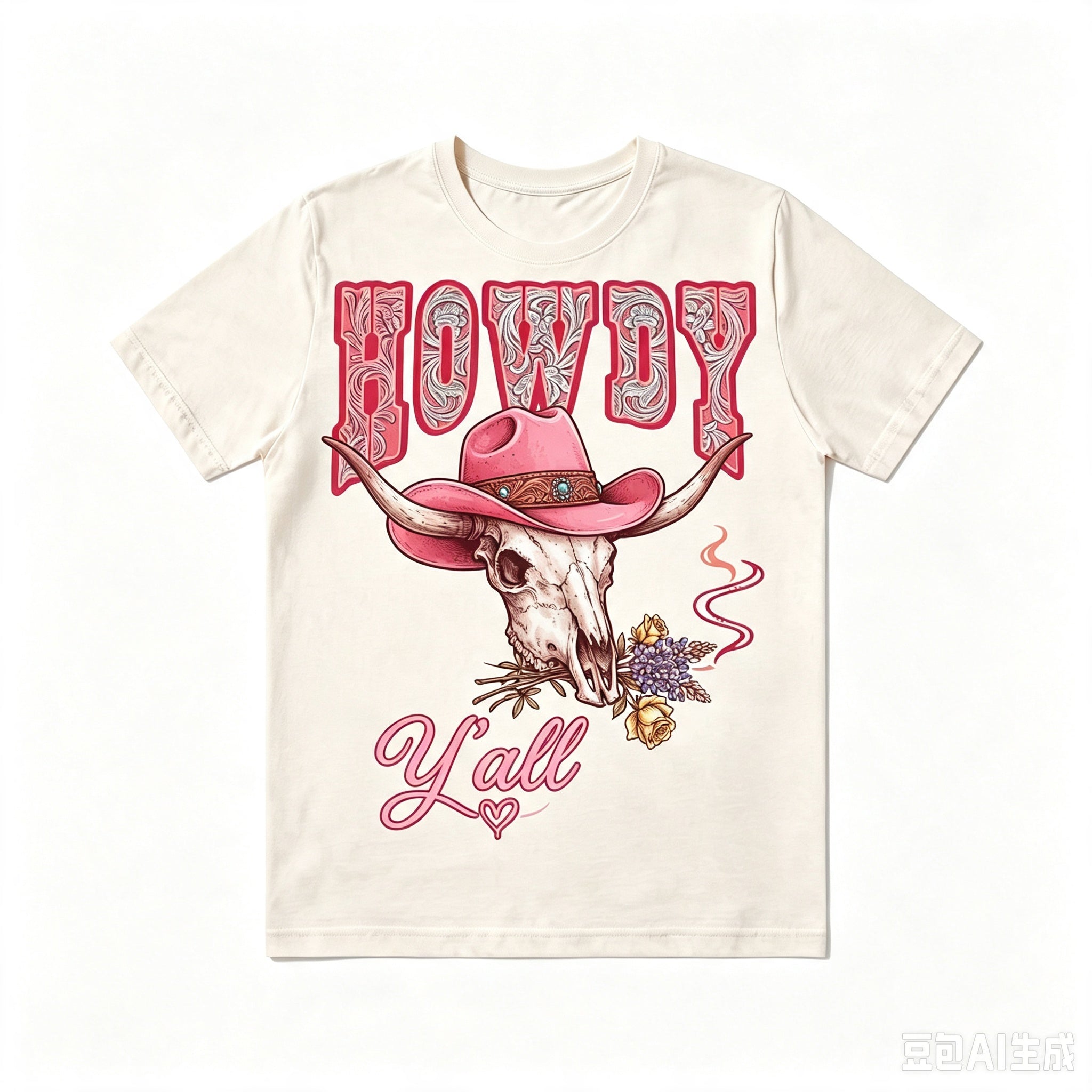 Howdy Y'all Western Bull Skull Cowboy Hat Graphic T‑Shirt