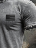 Men's Retro Style Loose Cuff 100% Cotton Washed and Faded T-Shirt