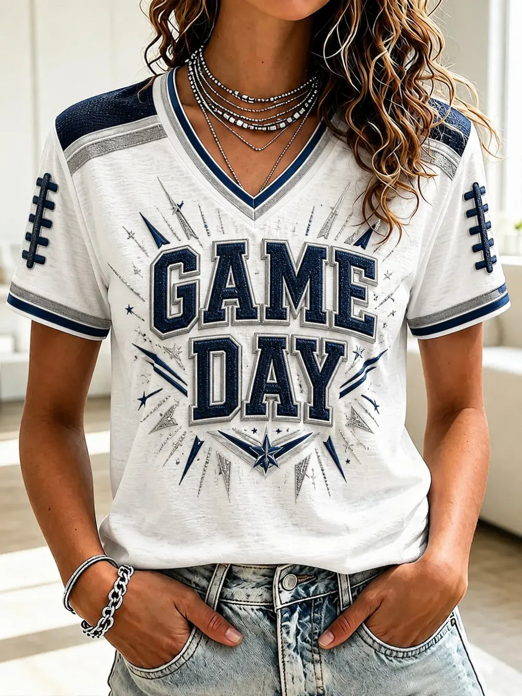 Women's Casual Football Print T-Shirt