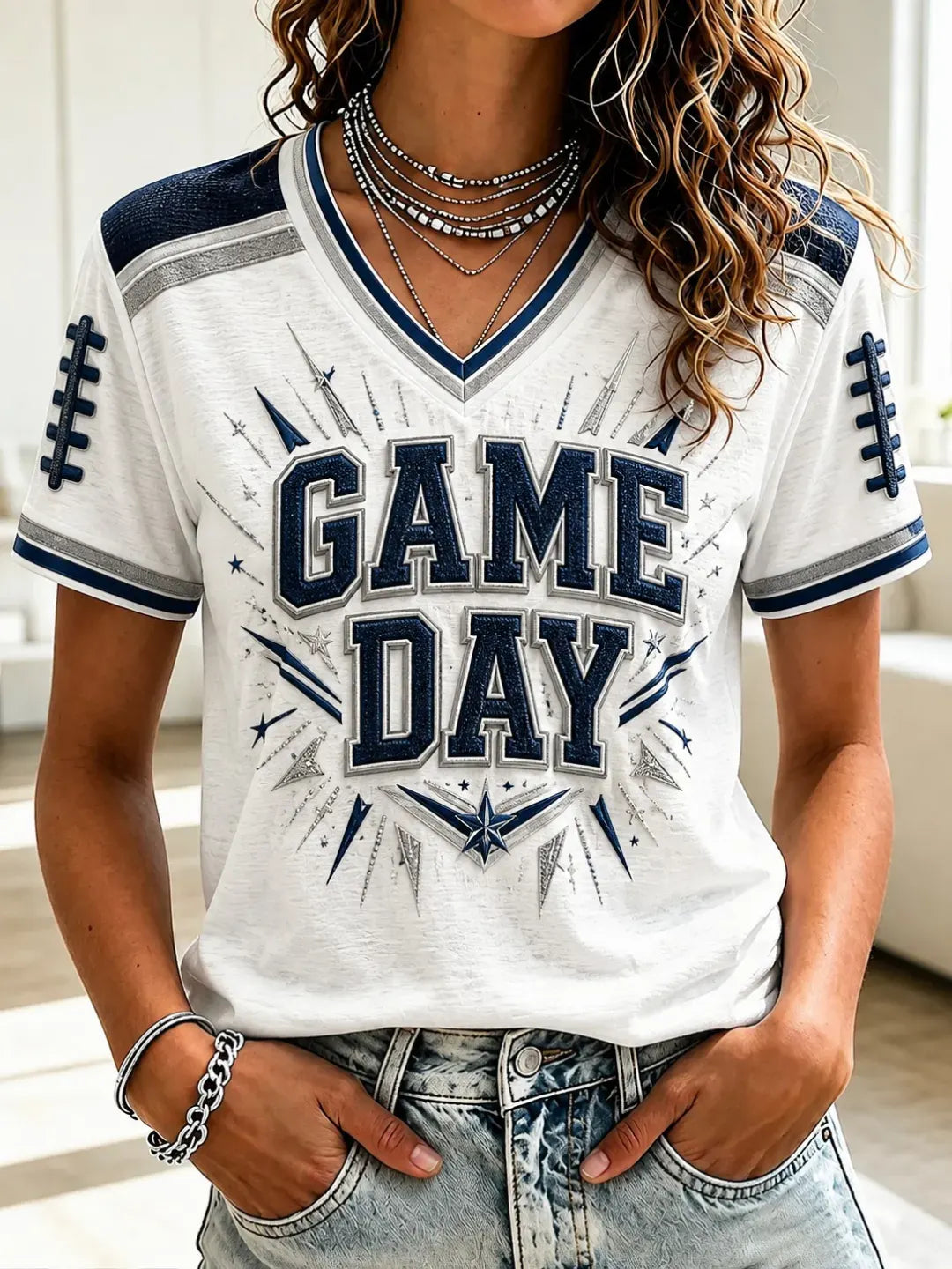 Women's Casual Football Print T-Shirt