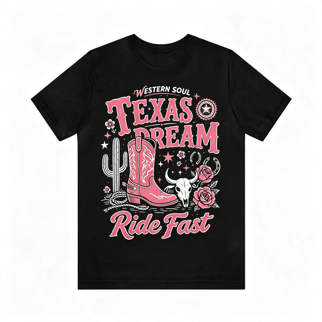 Texas Dream Western Cowboy Boots Graphic Short‑Sleeve T‑Shirt