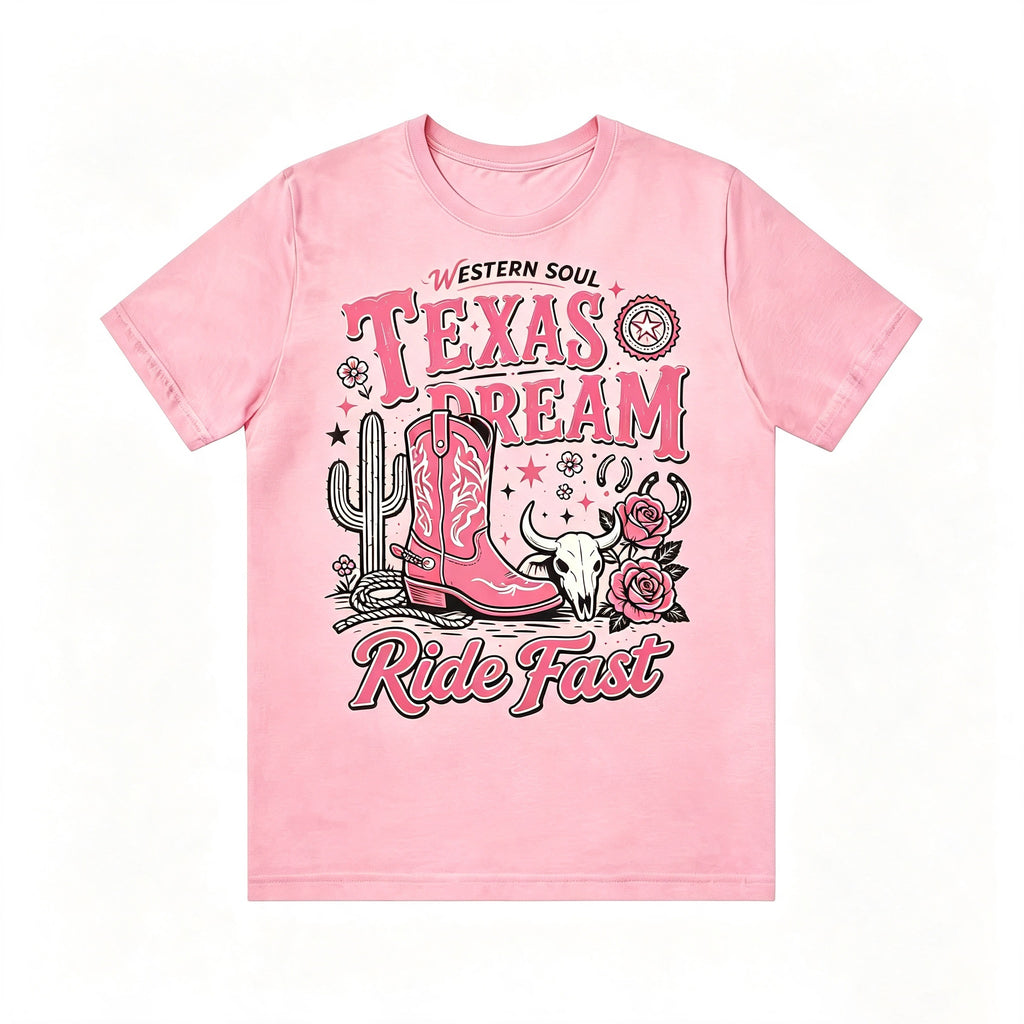 Texas Dream Western Cowboy Boots Graphic Short‑Sleeve T‑Shirt