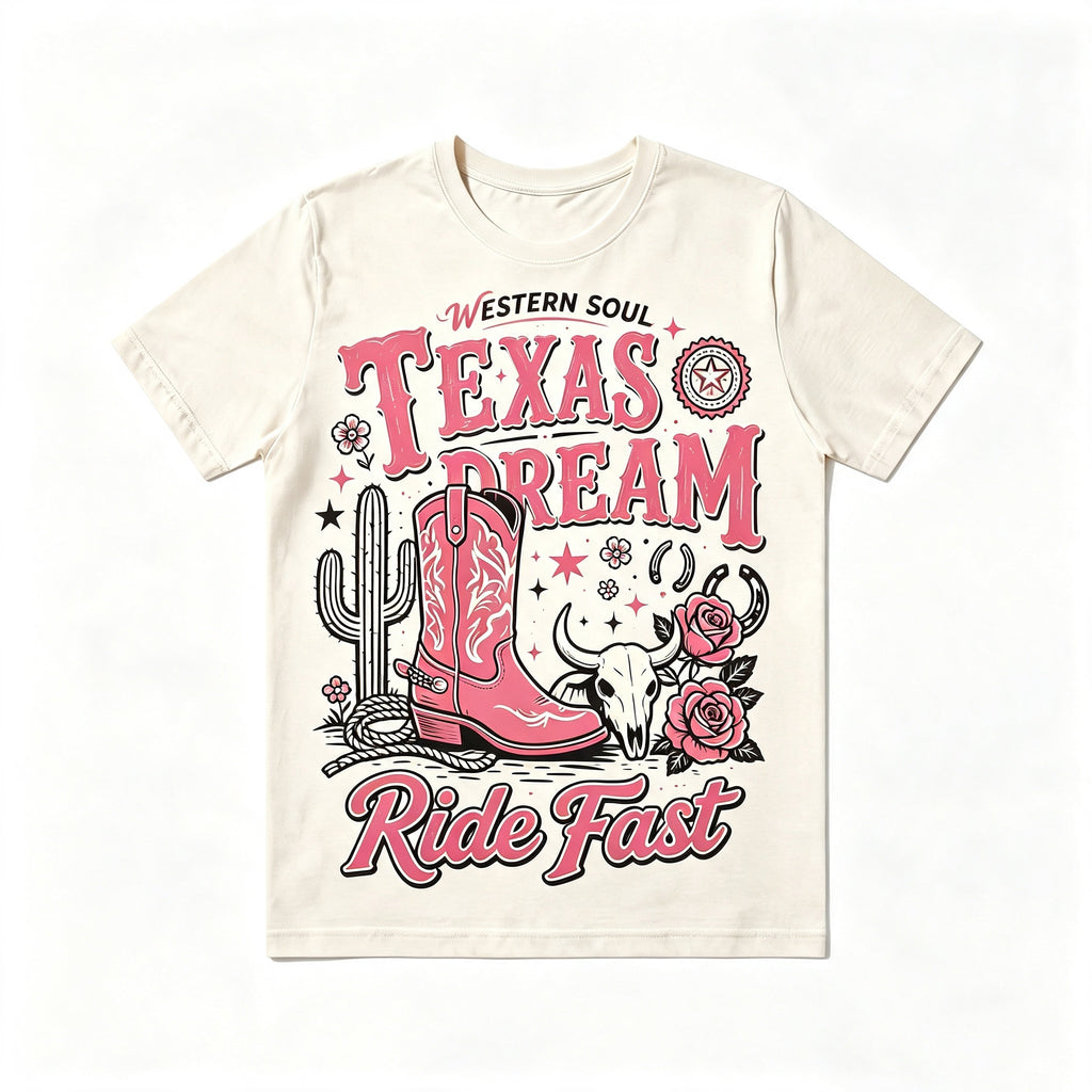 Texas Dream Western Cowboy Boots Graphic Short‑Sleeve T‑Shirt