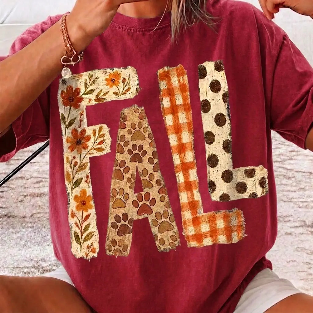 Cute Autumn Floral Paw Print Graphic Tee