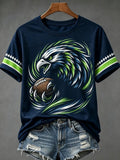 Rugby Fan Print Short-Sleeved Crew Neck T-Shirt