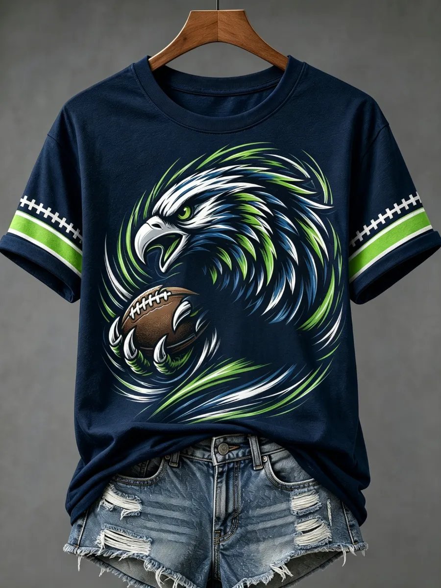Rugby Fan Print Short-Sleeved Crew Neck T-Shirt