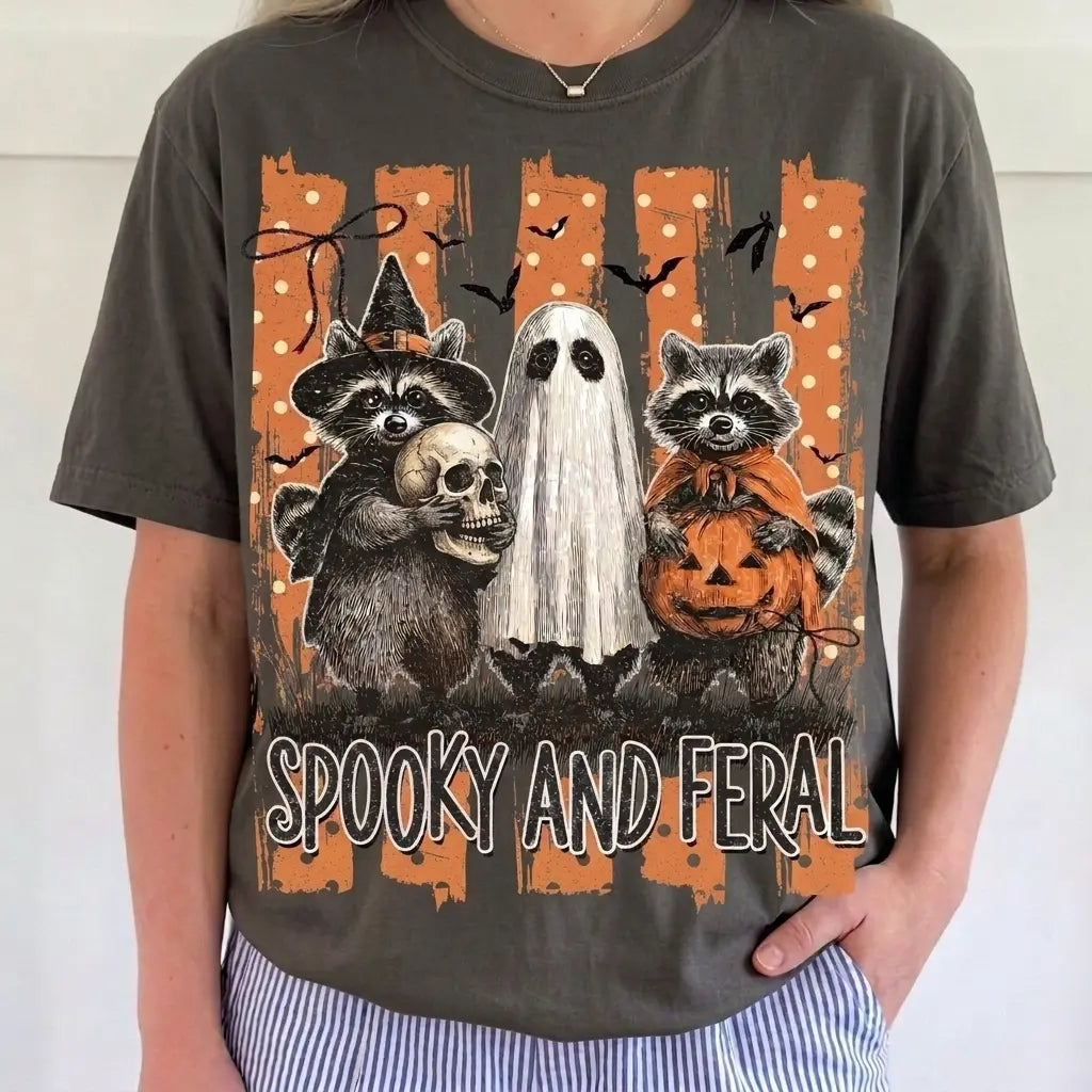  Raccoon Ghost Pumpkin Graphic Tee