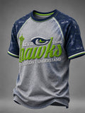 Men's Casual Rugby-Print Crew-Neck Short-Sleeve T-Shirt
