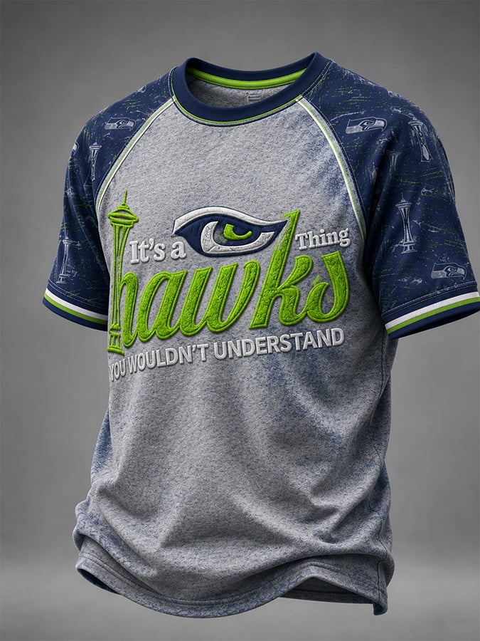 Men's Casual Rugby-Print Crew-Neck Short-Sleeve T-Shirt