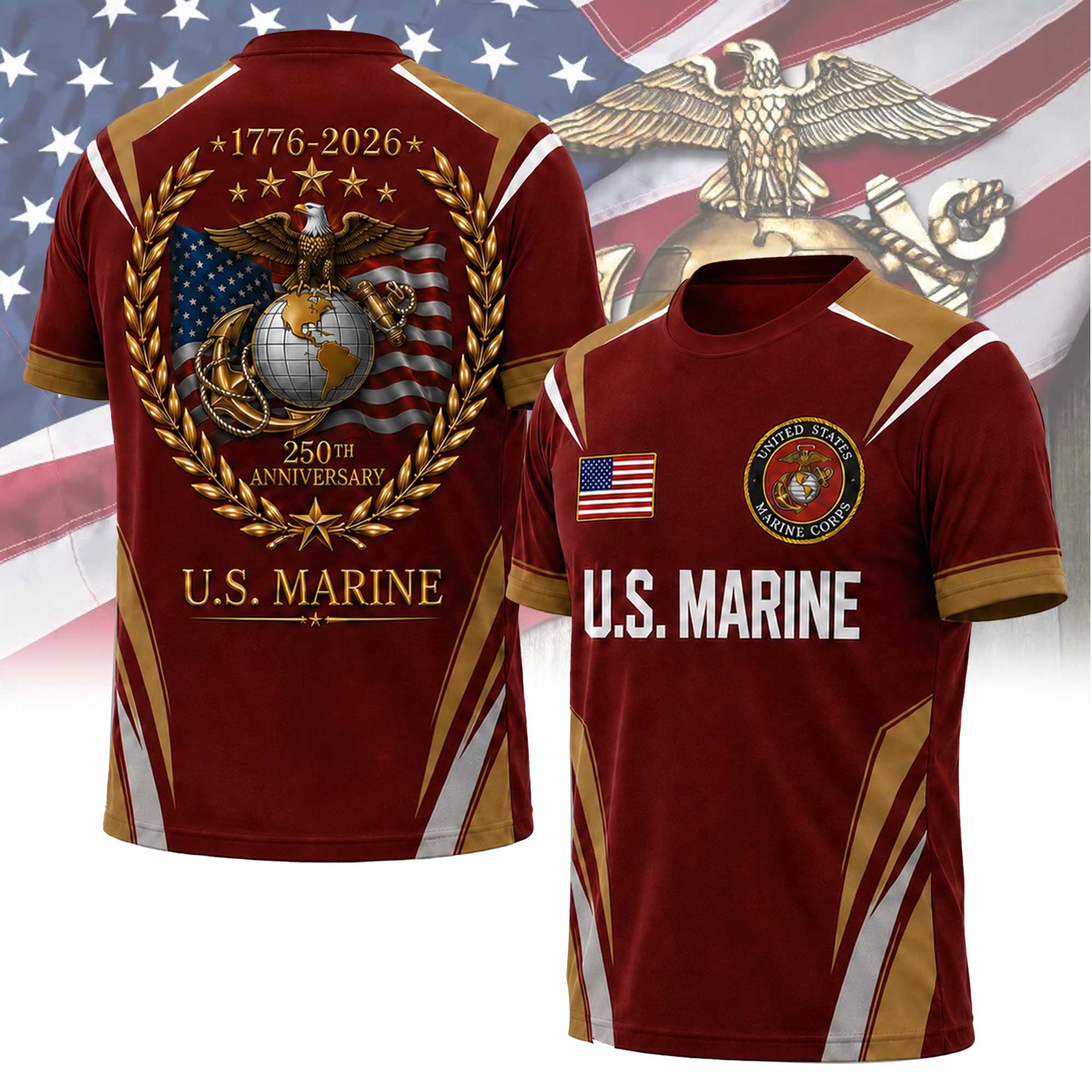 U.S. Marine 250th Anniversary Eagle T-Shirt 1776–2026