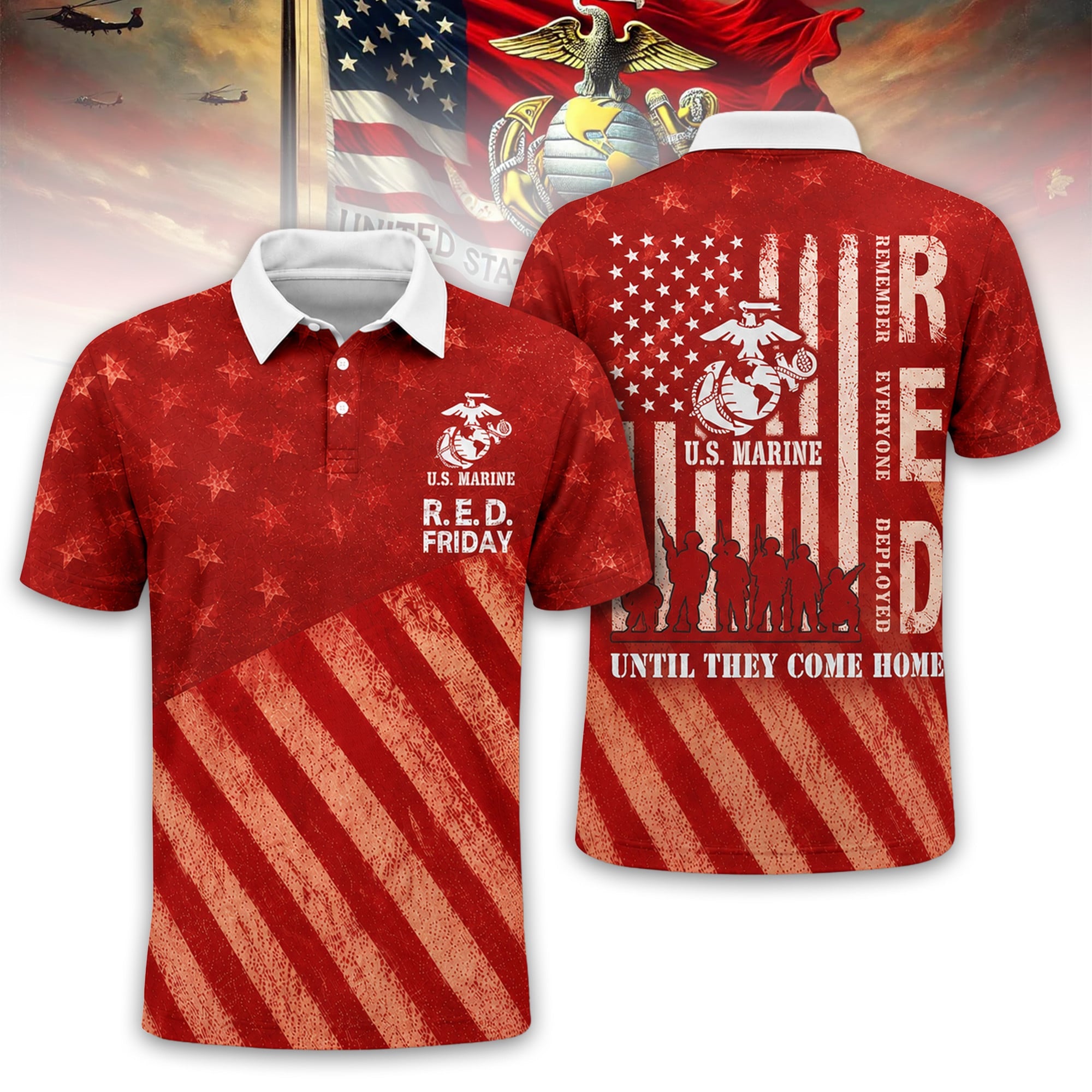 U.S. Marine Red Friday Remember Everyone Deployed Polo Shirt