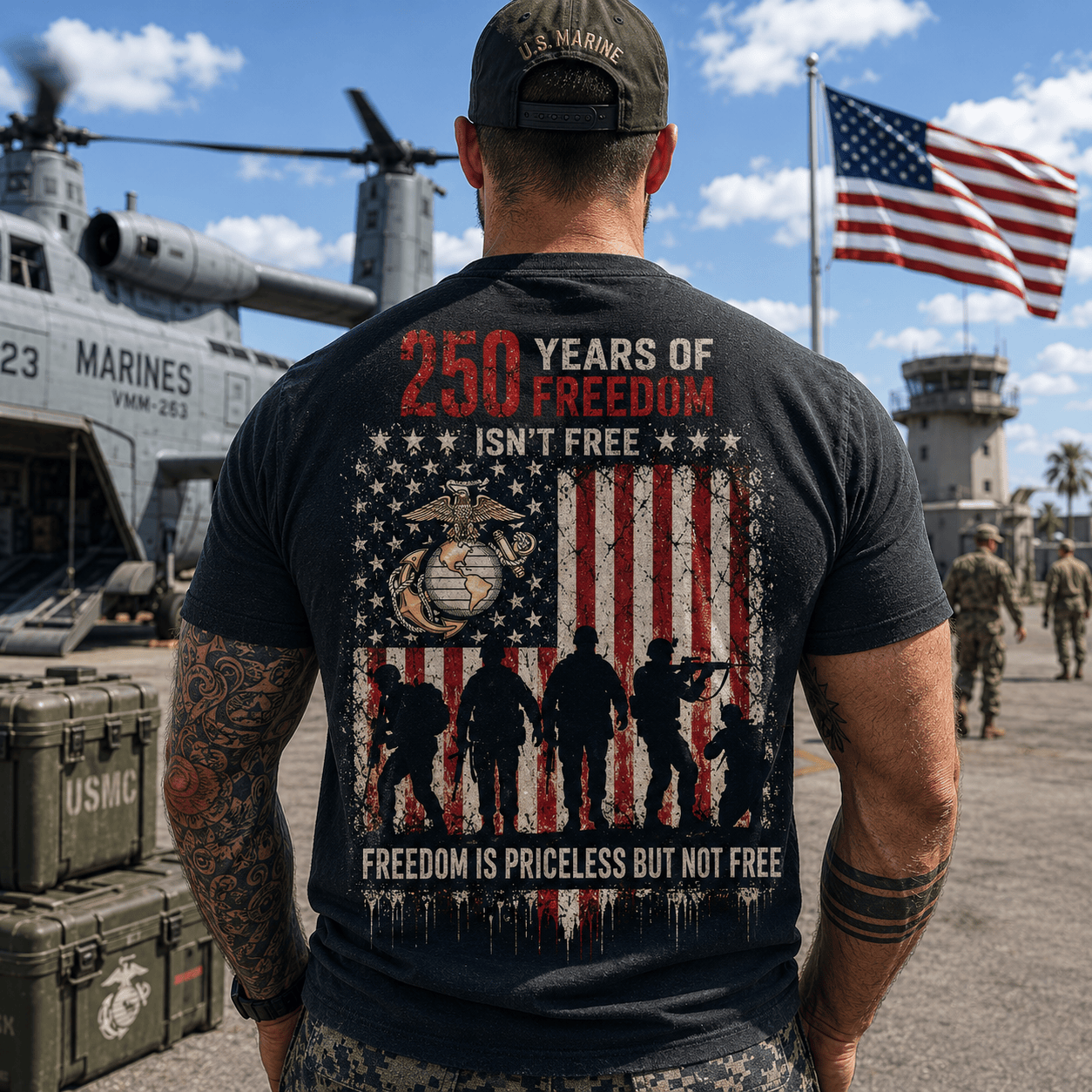 U.S. Marine Veteran 250 Years Of Freedom Graphic T-Shirt