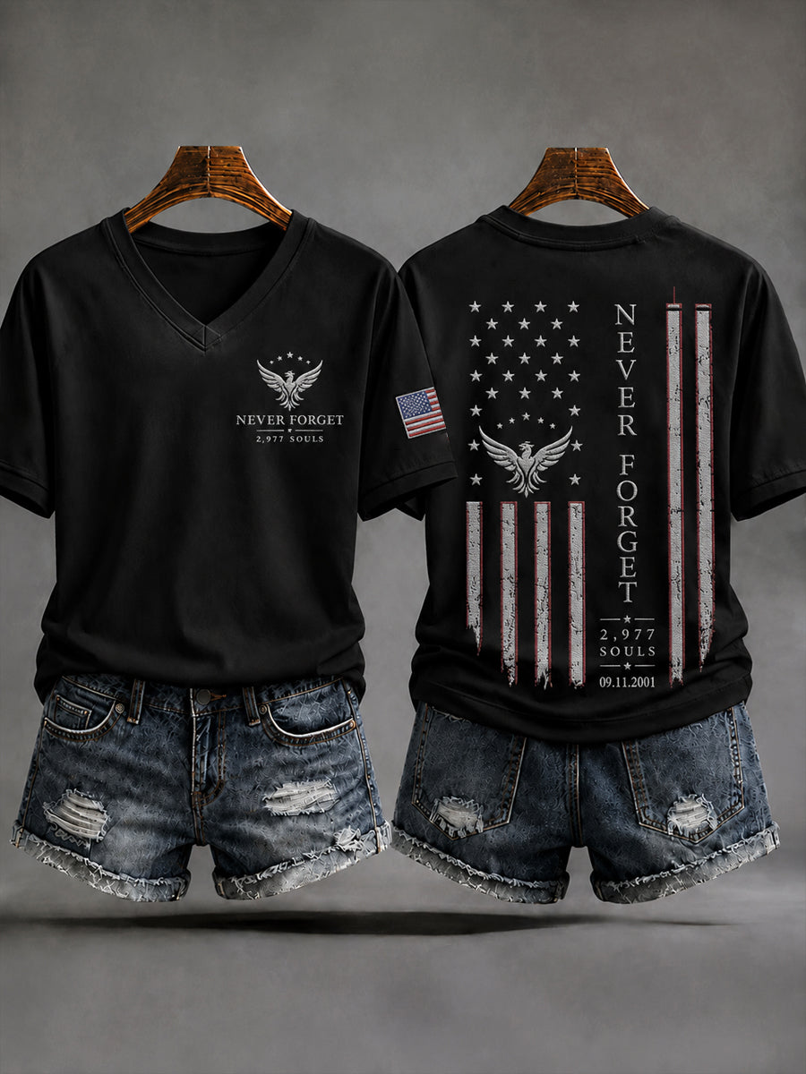 Women's America Printed V-neck T-shirt