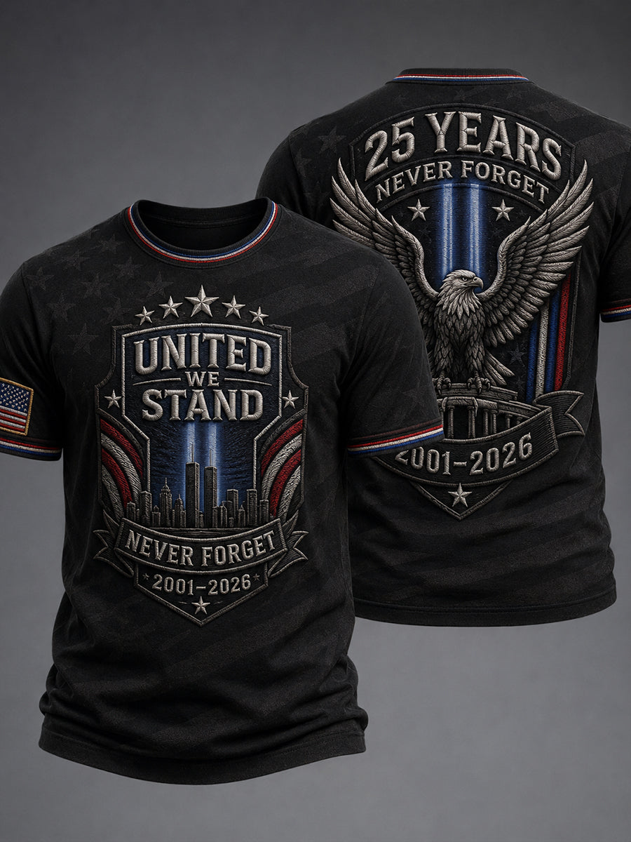 Men's 9/11 25th Anniversary We Will Never Forget Printed T-Shirt