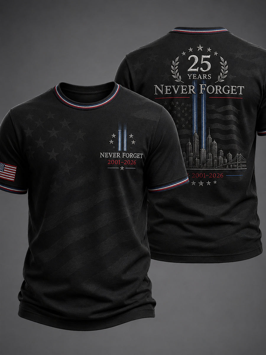 Men's 9/11 25th Anniversary We Will Never Forget Printed T-Shirt