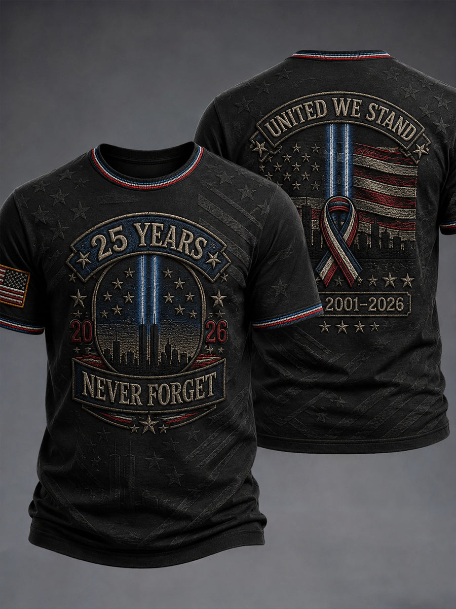 Men's 9/11 25th Anniversary We Will Never Forget Printed T-Shirt